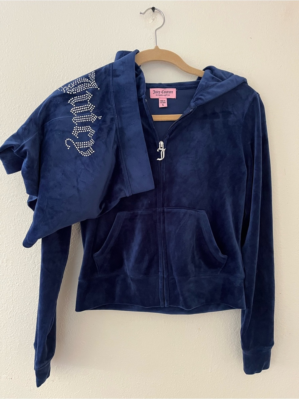 Juicy Couture Dark Navy Velour Zip Hoodie with J Zipper Pull